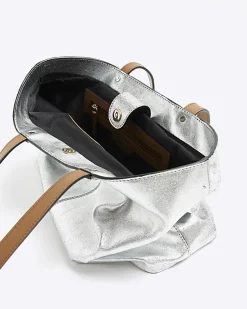 River Island Silver leather metallic shopper bag< Bags, Purses & Luggage