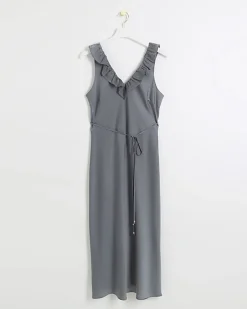 River Island Silver satin frill trim slip midi dress< Dresses