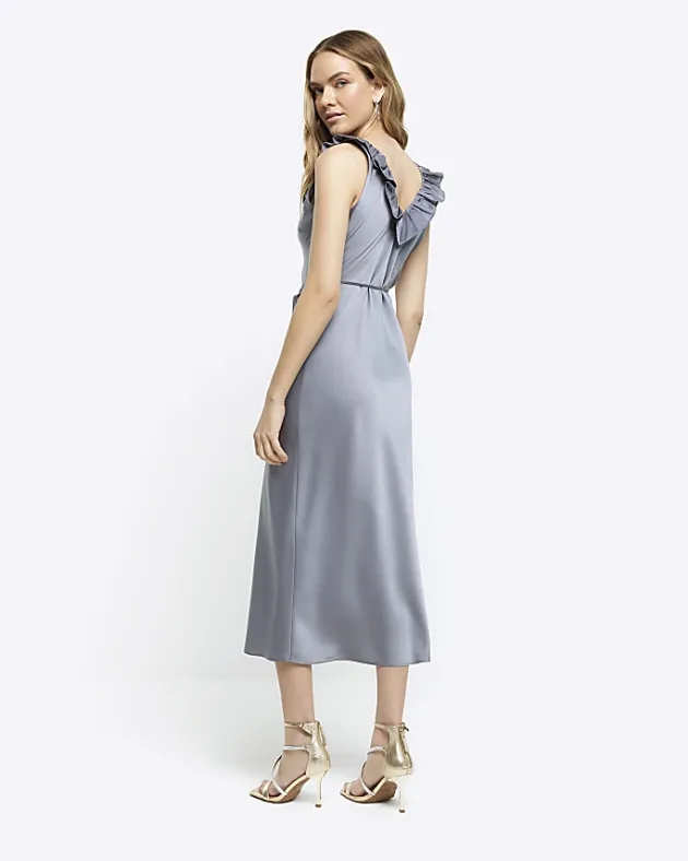 River Island Silver satin frill trim slip midi dress< Dresses