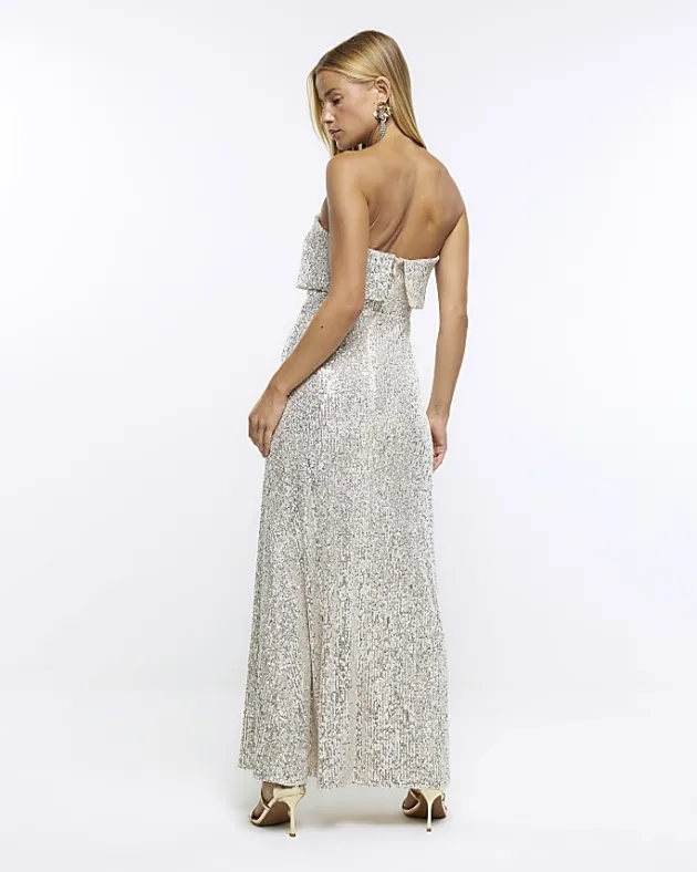 River Island Silver sequin bandeau maxi dress< Dresses