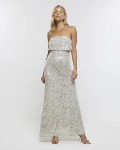 River Island Silver sequin bandeau maxi dress< Dresses