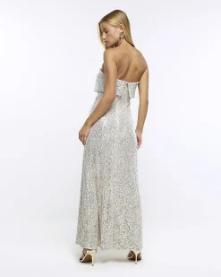River Island Silver sequin bandeau maxi dress< Dresses