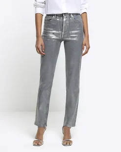 River Island Silver slim straight coated jeans< Jeans