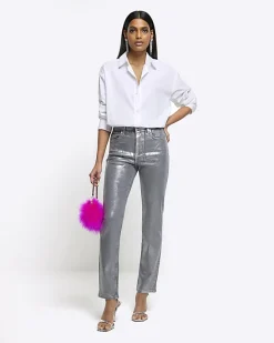 River Island Silver slim straight coated jeans< Jeans