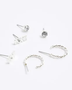 River Island Silver stud and hoop earrings 9 pack< Accessories & Jewellery