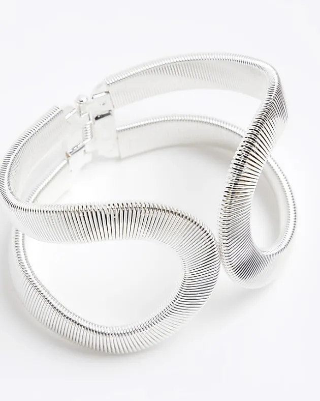 River Island Silver Textured Bangle Bracelet< Jewellery