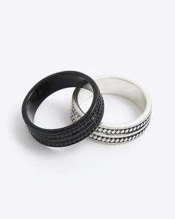 River Island Silver Textured Rings Multipack< Jewellery & Watches