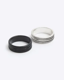 River Island Silver Textured Rings Multipack< Jewellery & Watches