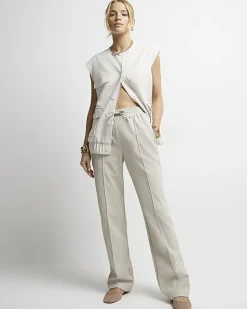 River Island Stone faux leather wide leg trousers< Trousers