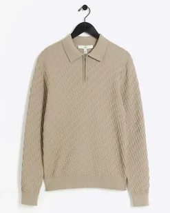 River Island muscle fit zig zag knit polo< Polo Shirts
