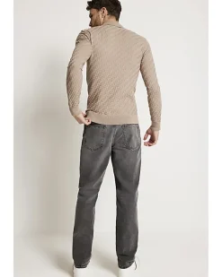 River Island muscle fit zig zag knit polo< Polo Shirts