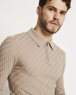 River Island muscle fit zig zag knit polo< Polo Shirts