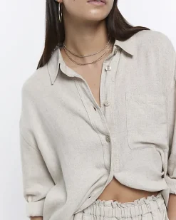 River Island Stone oversized shirt with linen< Co-ord Sets
