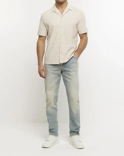 River Island regular fit seersucker revere shirt< Shirts