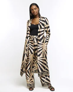 River Island Stone satin stripe longline duster coat< Co-ord Sets
