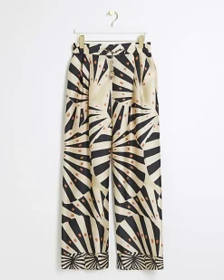 River Island Stone satin stripe wide leg trousers< Trousers