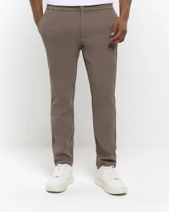 River Island slim fit twill pull on smart joggers< Trousers