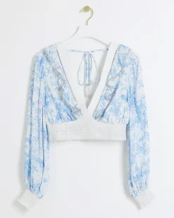River Island floral shirred crop long sleeve top< Co-ord Sets