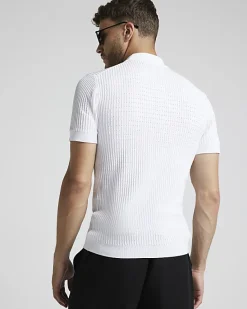 River Island muscle fit knitted half zip polo< Polo Shirts