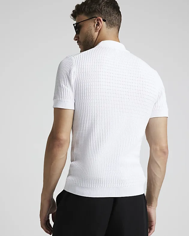 River Island muscle fit knitted half zip polo< Polo Shirts
