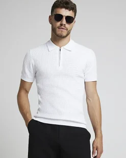 River Island muscle fit knitted half zip polo< Polo Shirts