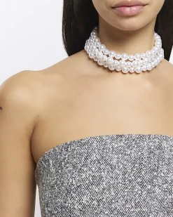 River Island Pearl Multirow Choker Necklace< Jewellery