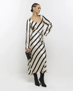 River Island satin stripe belted slip midi dress< Dresses