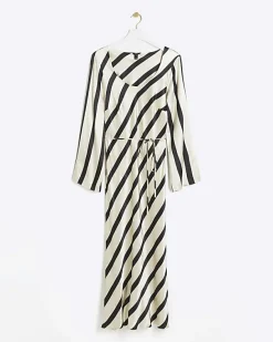 River Island satin stripe belted slip midi dress< Dresses