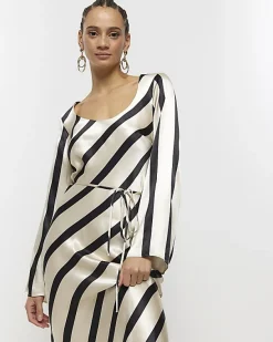 River Island satin stripe belted slip midi dress< Dresses