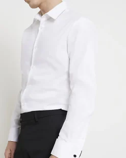 River Island slim fit double cuff smart shirt< Shirts