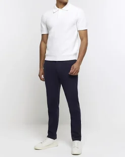 River Island slim fit textured knit polo< Polo Shirts