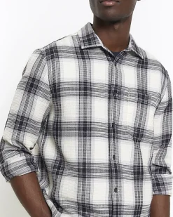 River Island slim fit waffle textured check shirt< Shirts