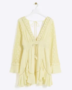 River Island lace sleeve beach mini dress< Swimwear & Beachwear