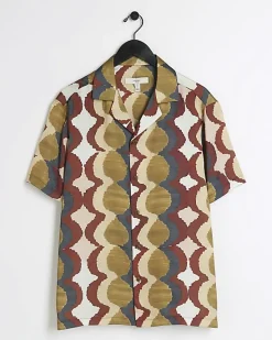 River Island Yellow regular fit geometric revere shirt< Shirts