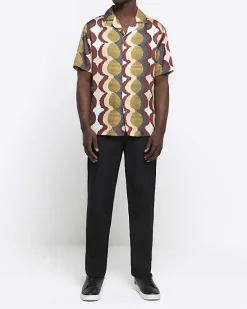 River Island Yellow regular fit geometric revere shirt< Shirts