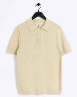 River Island slim fit textured knit polo< Polo Shirts