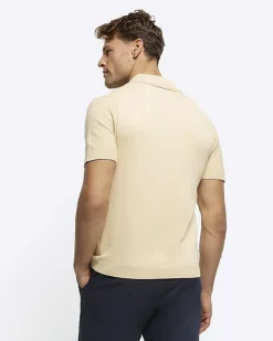 River Island slim fit textured knit polo< Polo Shirts
